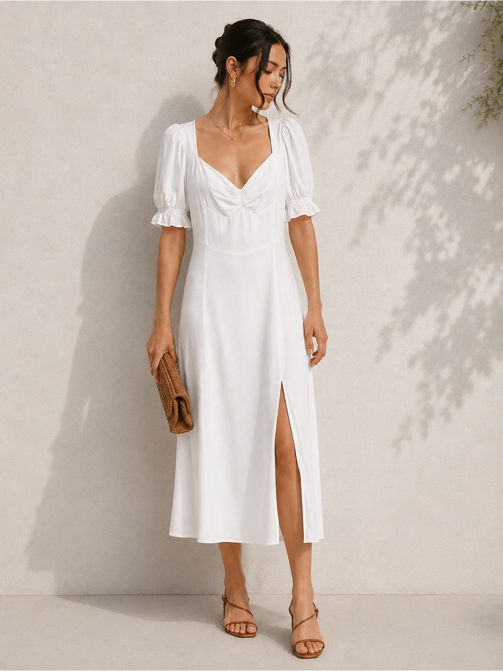Wilfred Aritzia Tome Midi Dress White Puff Sleeve Bridal Milkmaid Size 00 NEW